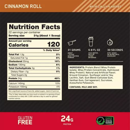 Optimum Nutrition GOLD STANDARD 100% WHEY™ Cinnamon Roll 1.5 lb (22 Servings) Pakistan | 140-WMDBSX