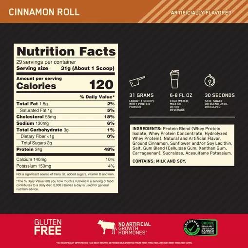 Optimum Nutrition GOLD STANDARD 100% WHEY™ Cinnamon Roll 2 lb (29 Servings) Pakistan | 415-VAFXOH