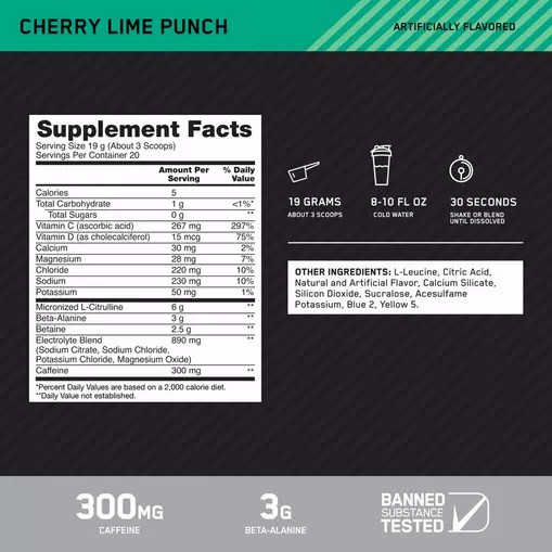 Optimum Nutrition Platinum Igniter Cherry Lime Punch 0.84 lb (20 Servings) Pakistan | 653-PACSZE